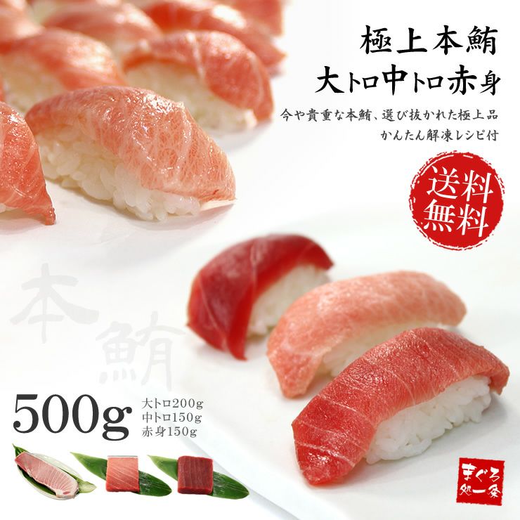 送料無料】本マグロ大トロ・中トロ・赤身たっぷり500g！全部揃った本